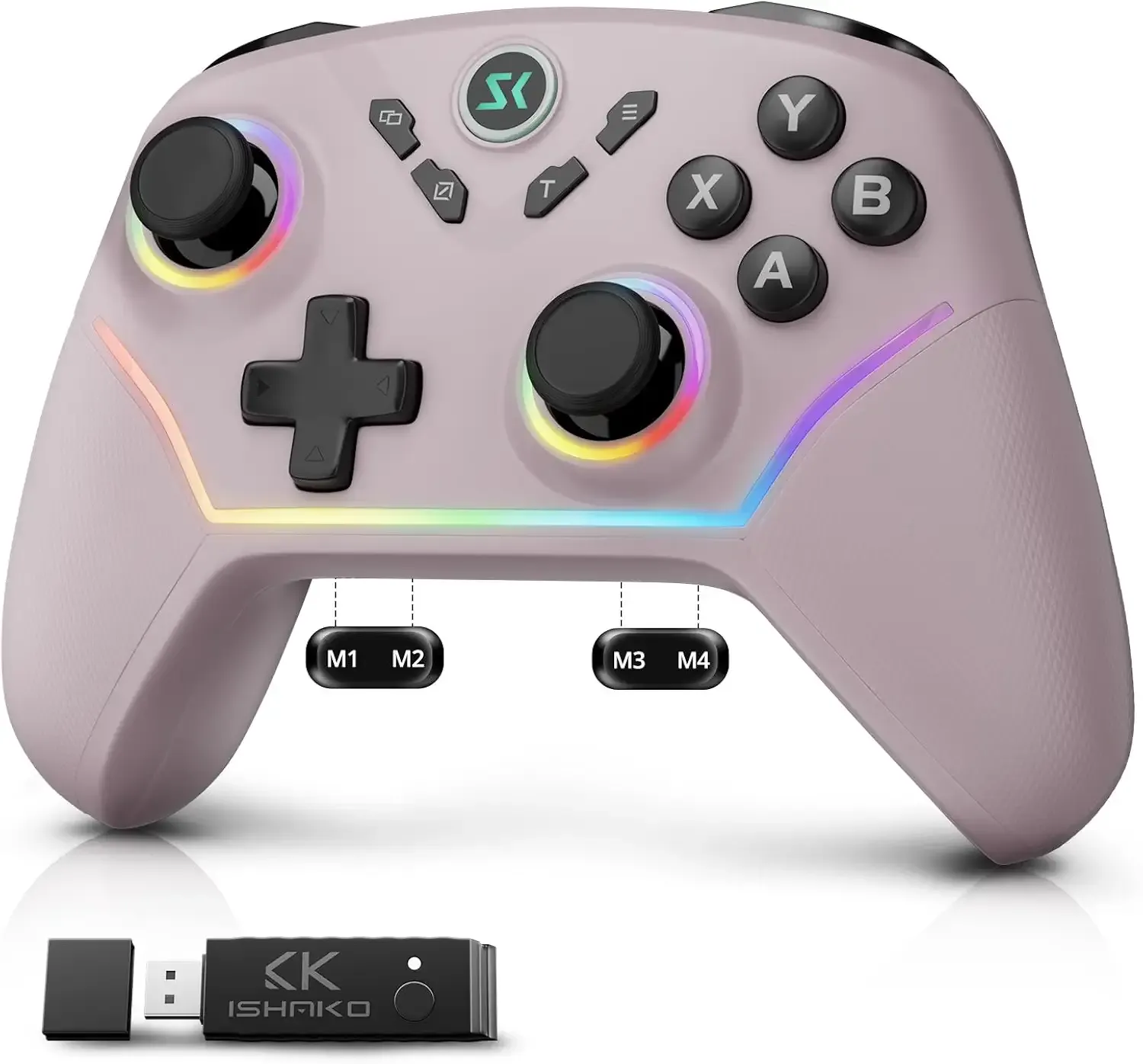 ISHAKO Wireless Gaming Controller – 1000Hz Polling, 1200mAh Battery PC Controller, Back Buttons, Hall effect Joystick, Hall Triggers, 3-Mode Triggers 2.4G&Bluetooth Controller for PC/Steam/iPhone/Android/Switch -Metallic Berry Powder