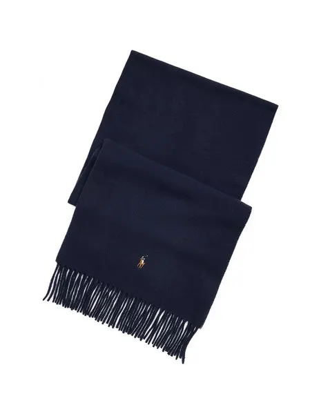 Fringe Virgin Wool Scarf Hunter Navy