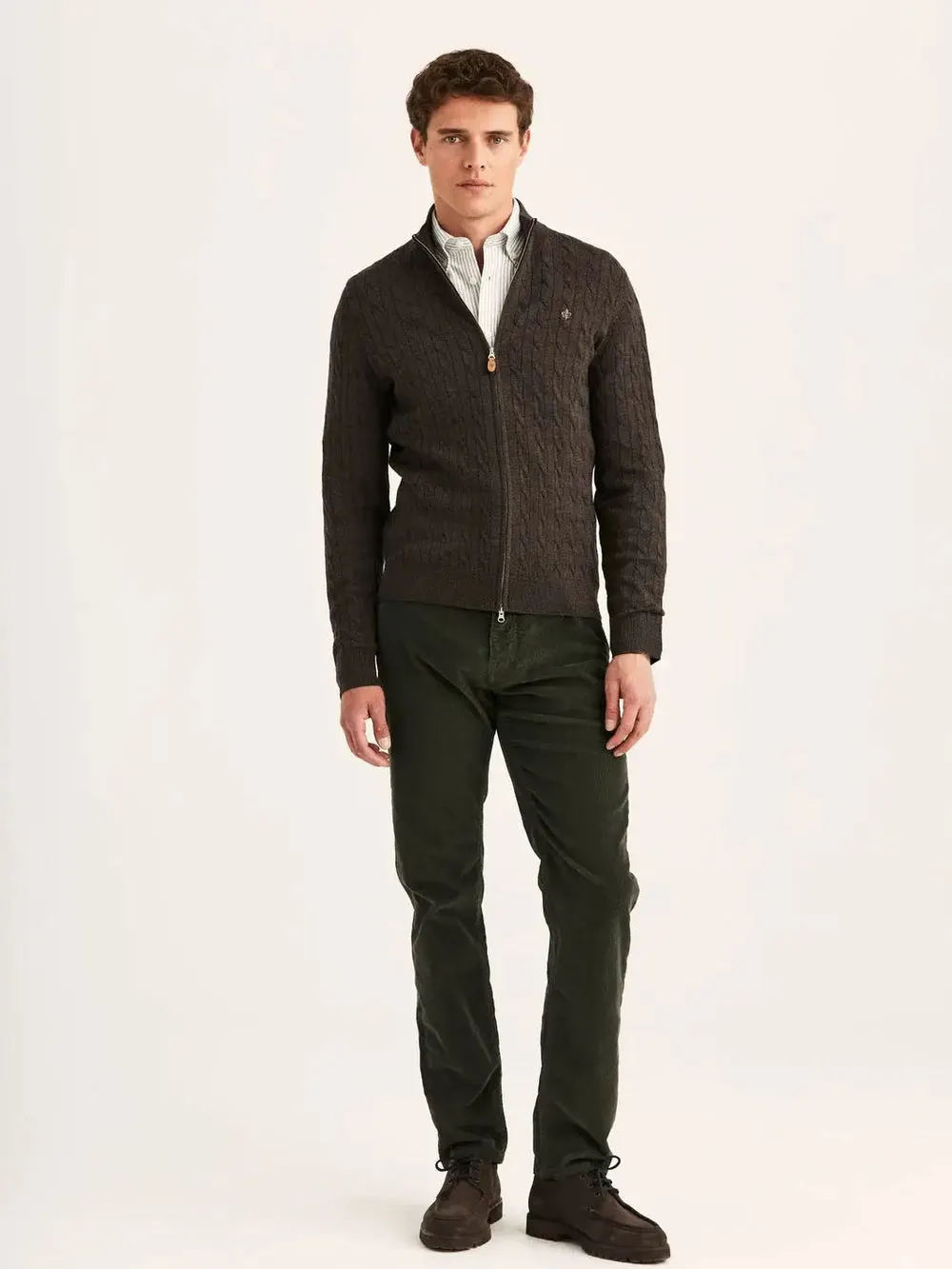 MERINO CABLE ZIP CARDIGAN