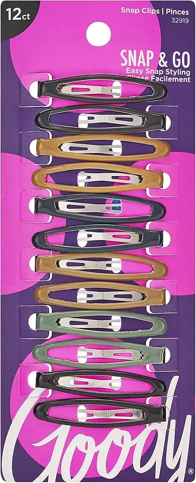 Goody Snap & Go Epoxy Contour Clips, 12 Count, Assorted Colors, Snap Clips, Suitable for All Hair Types, Pain-Free Hair Accessories for Women, Men, Boys and Girls, All Day Comfort