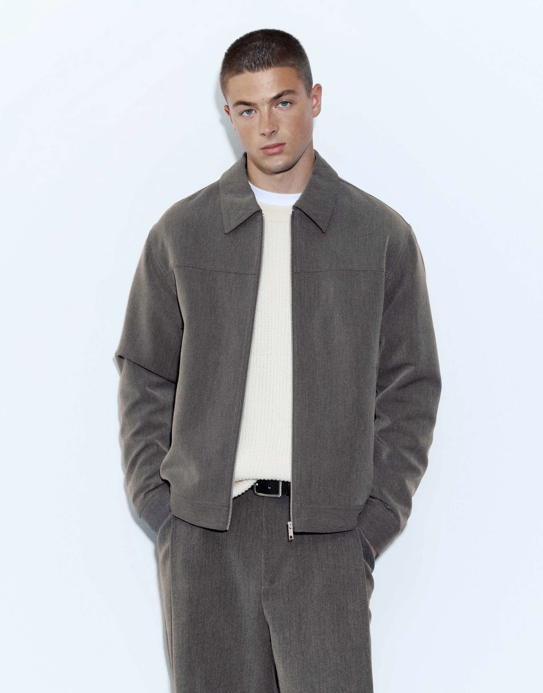 Pull&Bear Basic zipped jacket in grey