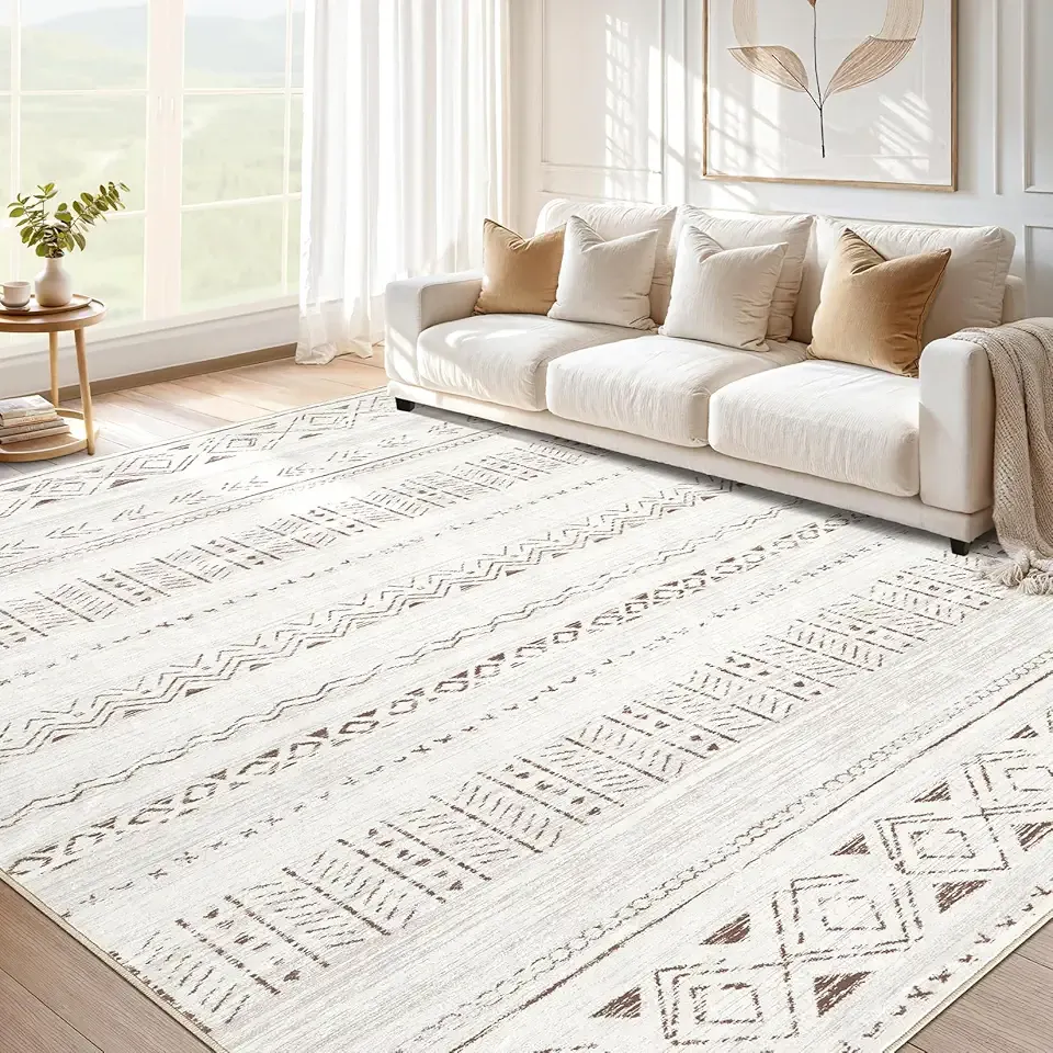 Area Rugs for Living Room Washable Living Room Rug Soft Neutral Indoor Floor Carpet Non-Slip Stain Resistant Modern Boho Rugs for Bedroom Dining Room Kids Room Nursery Office Home Brown