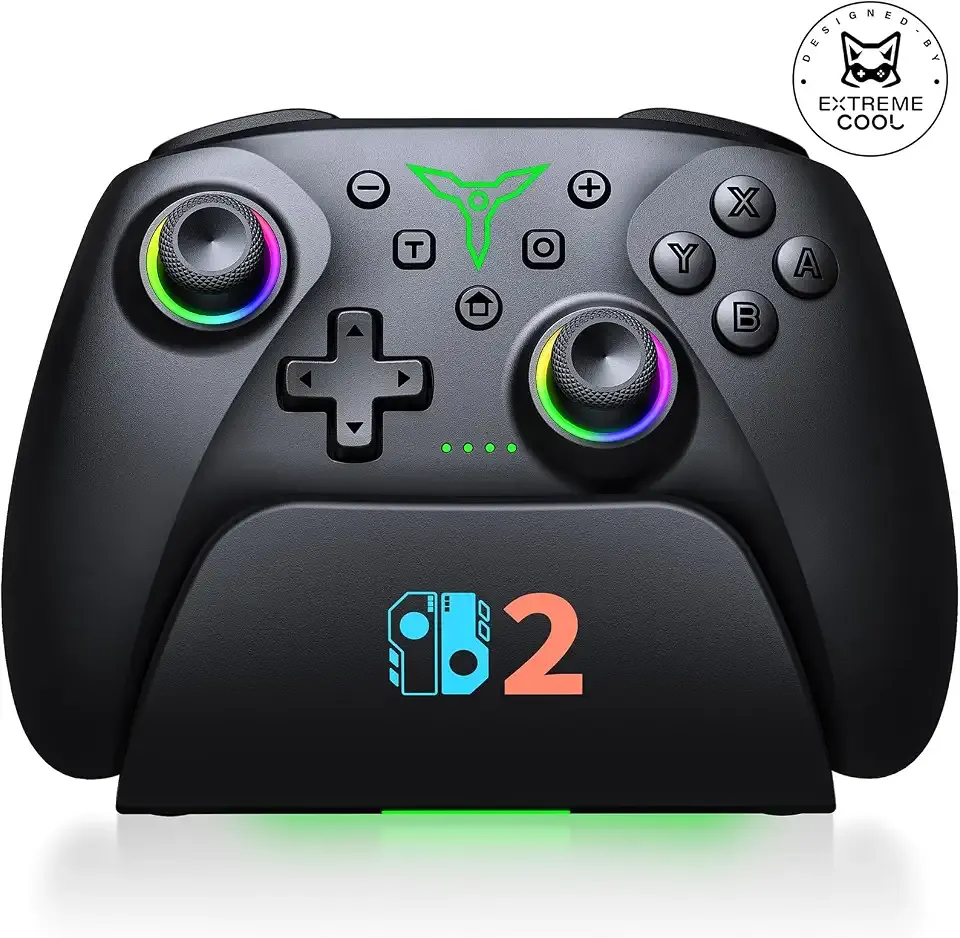 Spican Switch 2 Controller for Nintendo Switch 2/Switch/OLED/Lite, Wireless Switch Controller with Charging Dock, RGB Switch Pro Controller with Hall Effect, Macro, Turbo and Vibration, Black
