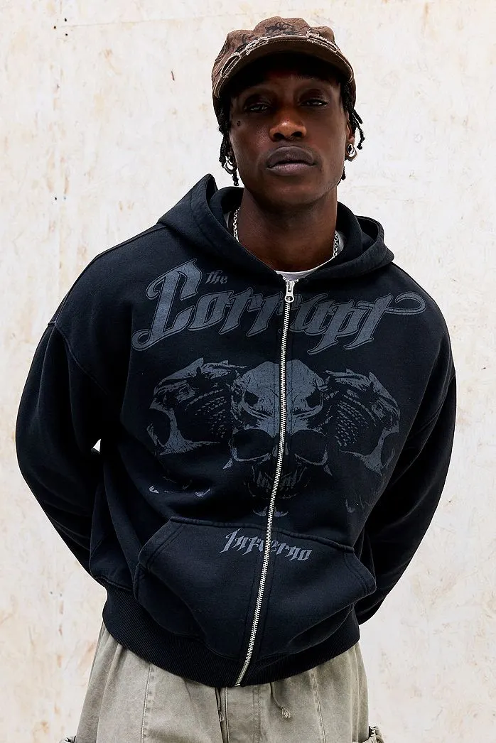 Felpa con Cappuccio Nera UO Corrupt con Zip