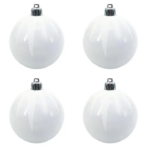 Enchanted Forest® 80mm White Glitter Designs Shatterproof Ornaments - 4 Pack