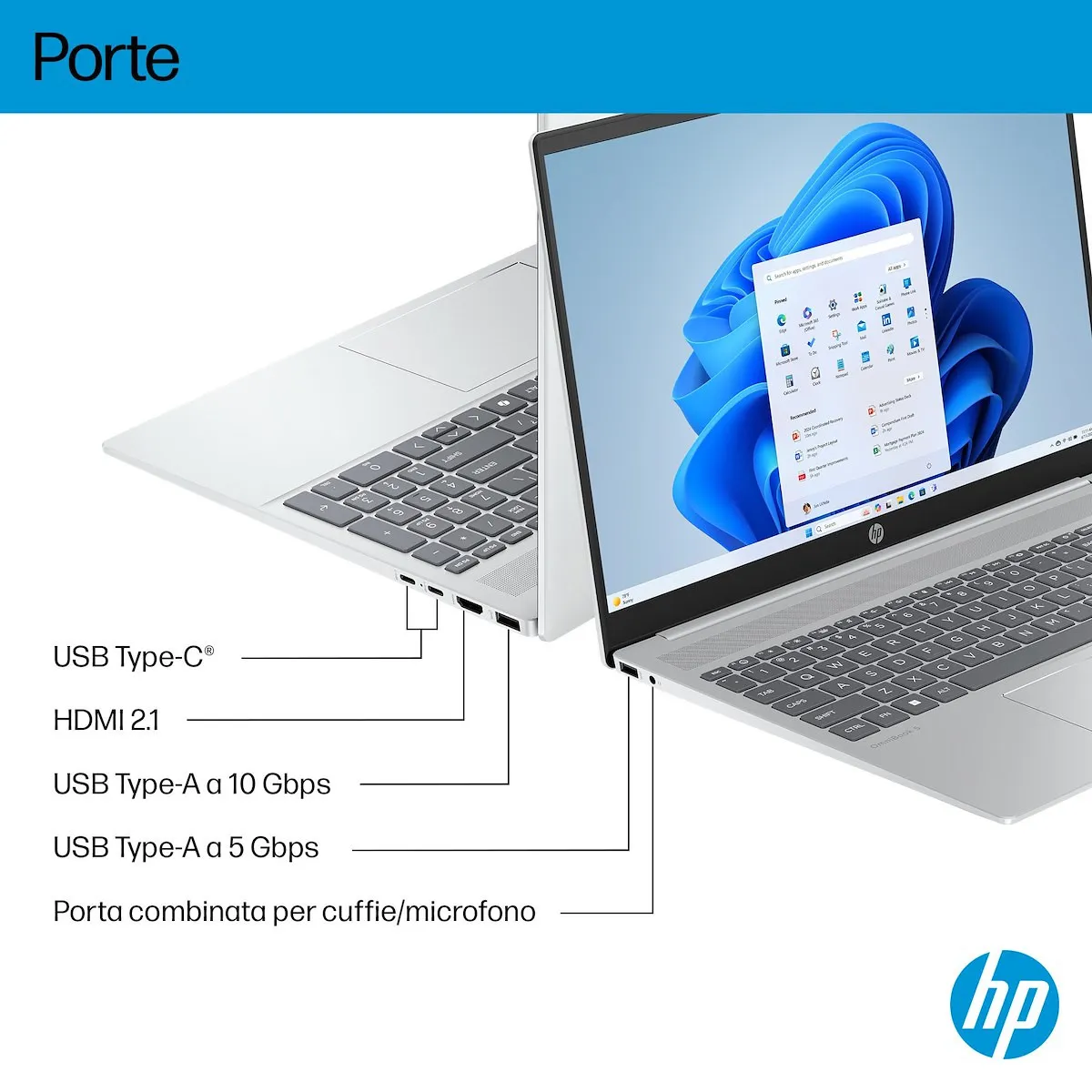 HP - HP OmniBook 5 Laptop AI 16 - af1033nl, Windows 11 Home, 16", Intel® Core™ Ultra 7, 32GB RAM, 1TB SSD, 2K, Glacier Silver