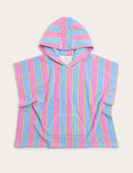 Pure Cotton Towelling Striped Hooded Poncho (2-8 Years)