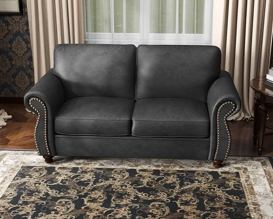 88’’ Rivet Couch,Living Room Sets,Mid-Century Couch, Solid Wooden Frame for Living Room,Upholstered Sofa (Grey, Loveseat)