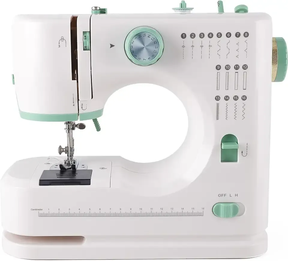 Twin Needle Sewing Machine, 16 Stitches Double Thread for Beginners | Lightweight household machine with foot pedal, built-in light, storage drawer and accessory kit. Ideal for DIY and home use