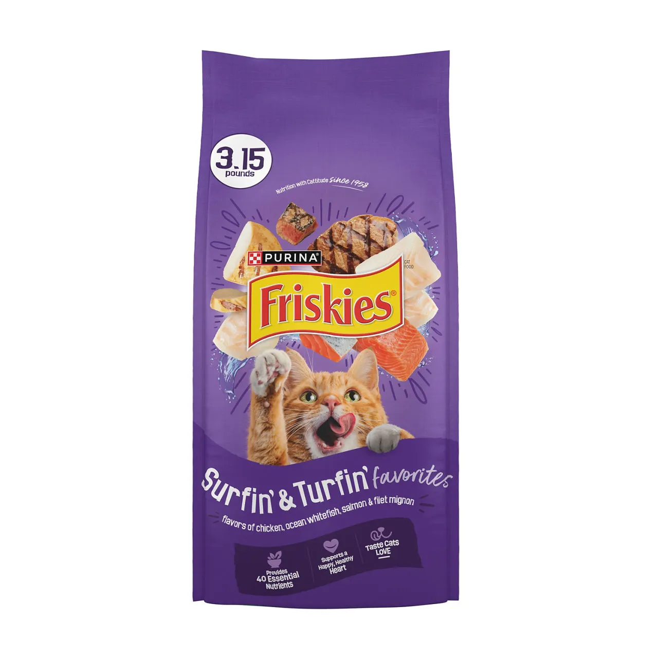 Purina Friskies Cat Food Surfin and Turfin Favorites Flavors of Chicken, Whitefish, Salmon and Filet Mignon