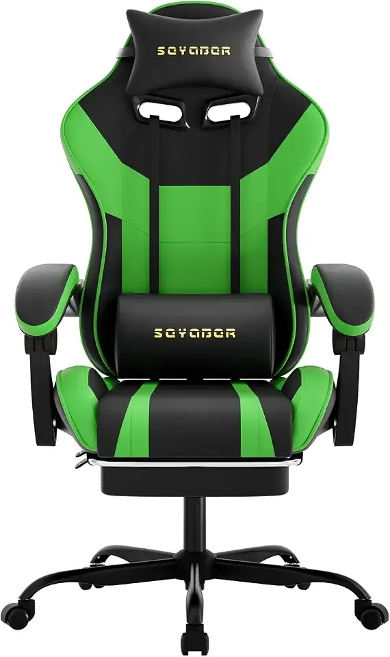 Ergonomic Gaming Chair,A Versatile 3-in-1 Video Game Chair for Work, Study, and Gaming,Features an Adjustable Backrest, Footrest, and Linked Armrests Office Chair for Adults,Blackgreen