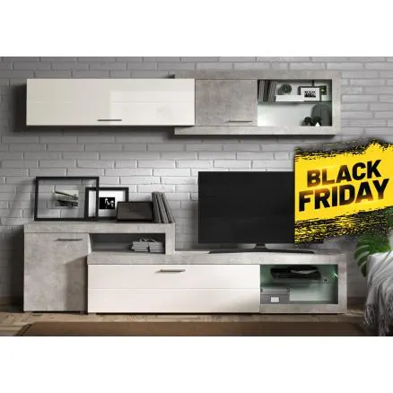 Composición en gris cemento y blanco brillo