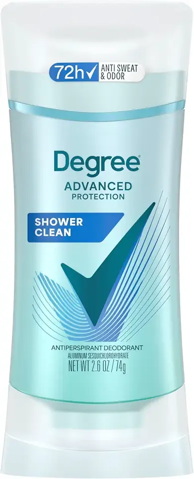 Degree Advanced Protection Antiperspirant Deodorant Shower Clean for 72-Hour Sweat & Odor Control for Women, with Body Heat Activated Technology, 2.6 oz