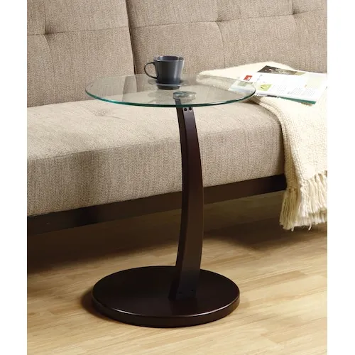 Accent Table, C-shaped, End, Side, Snack, Living Room, Bedroom, Laminate, Brown, Clear