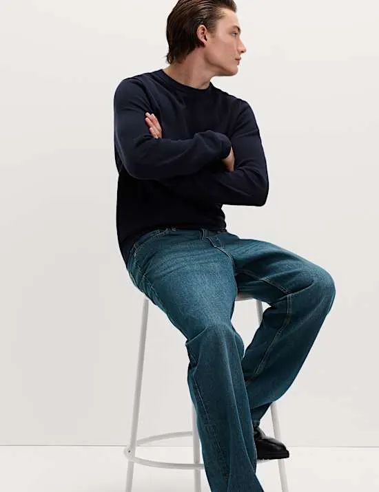 Pullover aus reiner Baumwolle mit Rundhalsausschnitt und Strukturmuster