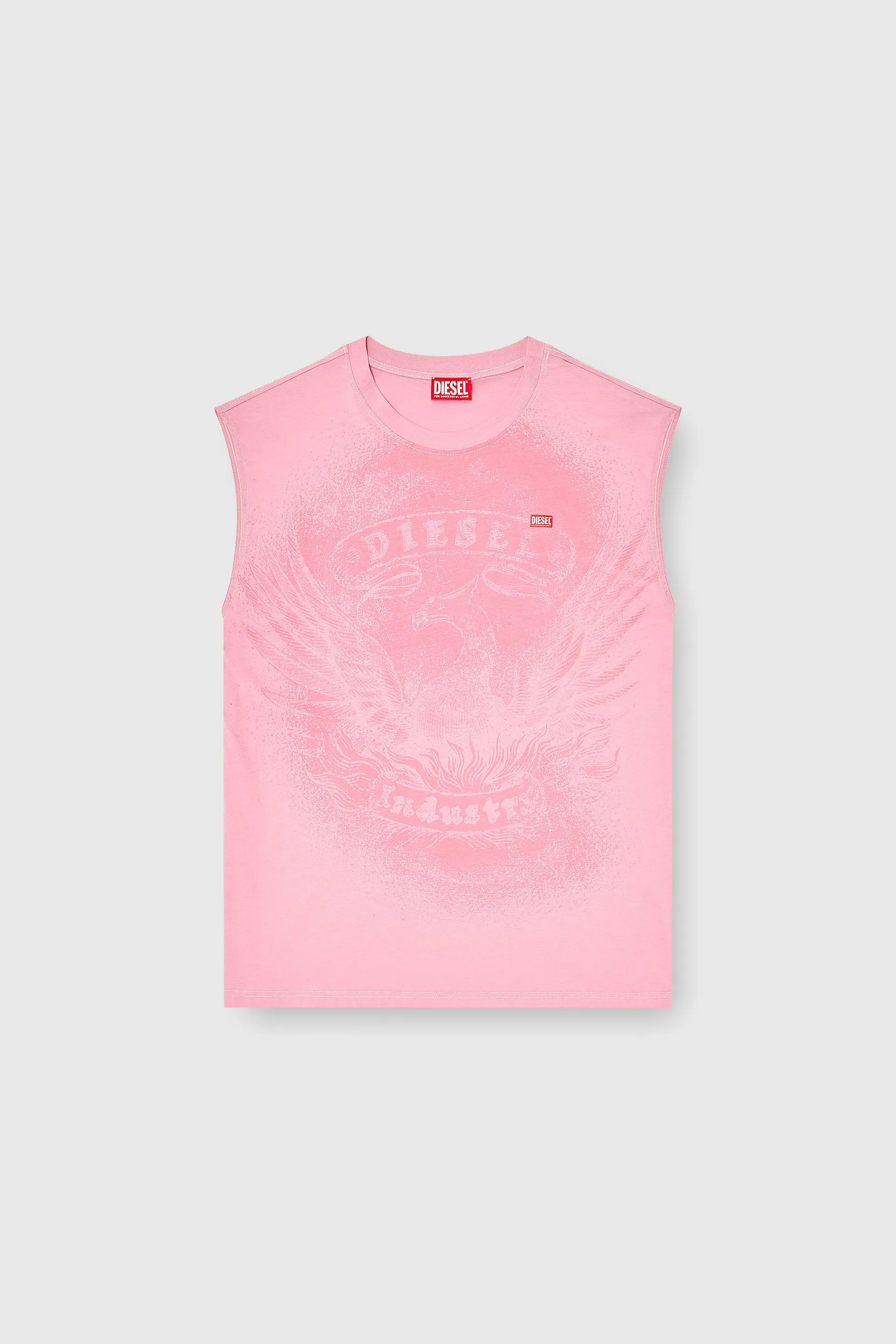 Sleeveless top in cotton with tonal graphic