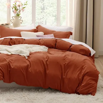 104x90 King 3-Piece Orange Cotton Washed Duvet Cover Set