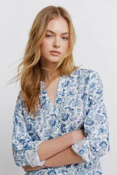 Camisa cuello mao efecto lino