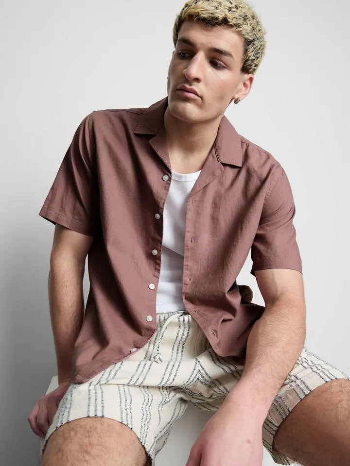 Chemise en lin mélangé à manches courtes