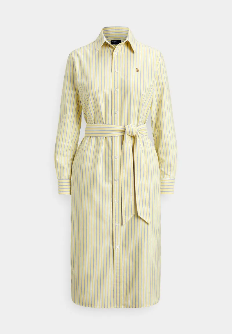 STRIPED COTTON OXFORD BELTED SHIRTDRESS - Skjortekjole - yellow navy multi