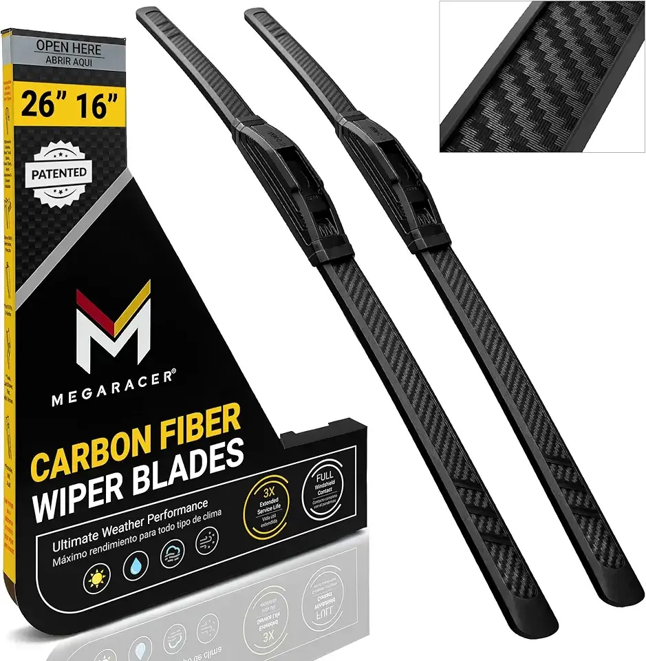Premium Silicone Carbon Fiber Windshield Wiper Blades 26" & 16" - Patented All-Season, Quiet & Smooth Streak-Free Clean Wipe, OEM Quality, Front Automotive Replacement Wipers for Car & Truck (2 Pack)