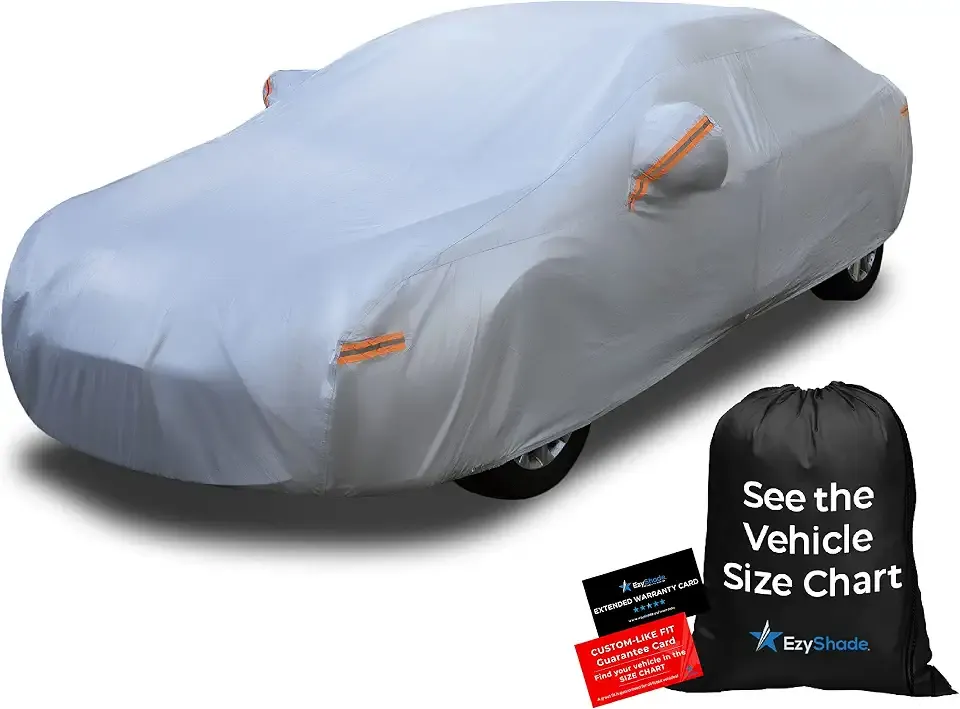 EzyShade Multi-Layer Car Cover Waterproof All Weather - See Vehicle Size-Chart - Outdoor Full Exterior Covers for Automobiles - Sedan Hatch SUV - Rain Snow Sun UV Protection. Size A5 (See SizeChart)
