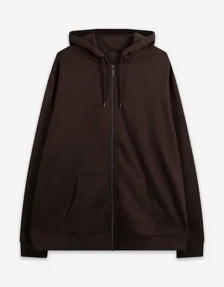 Felpa aperta - Cappuccio con coulisse - Marrone scuro