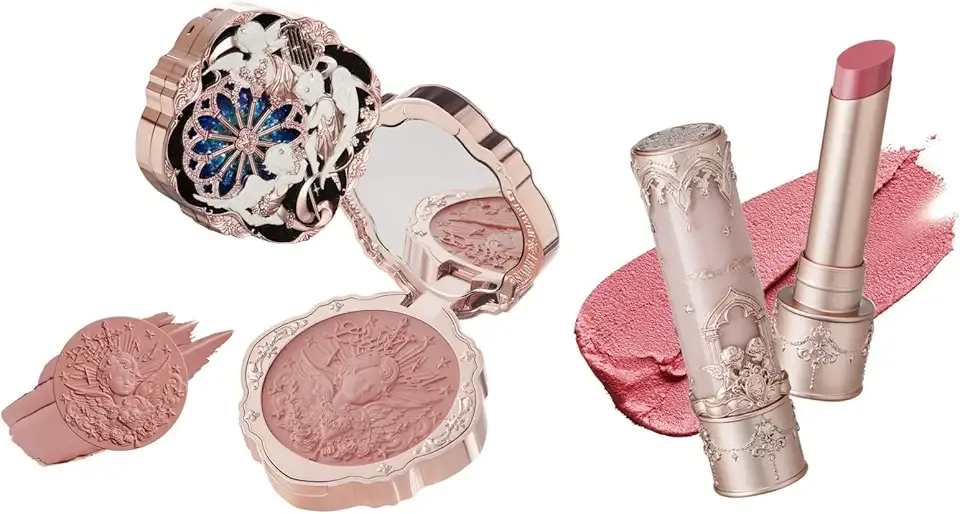 Flower Knows Little Angel Cream Blush and Matte Lipstick Set,Buildable & Blendable Velvety Makeup,Soft Long-Lasting Cute Make Up(Blush 04 Rose Ashes + Lipstick C05 Choir)