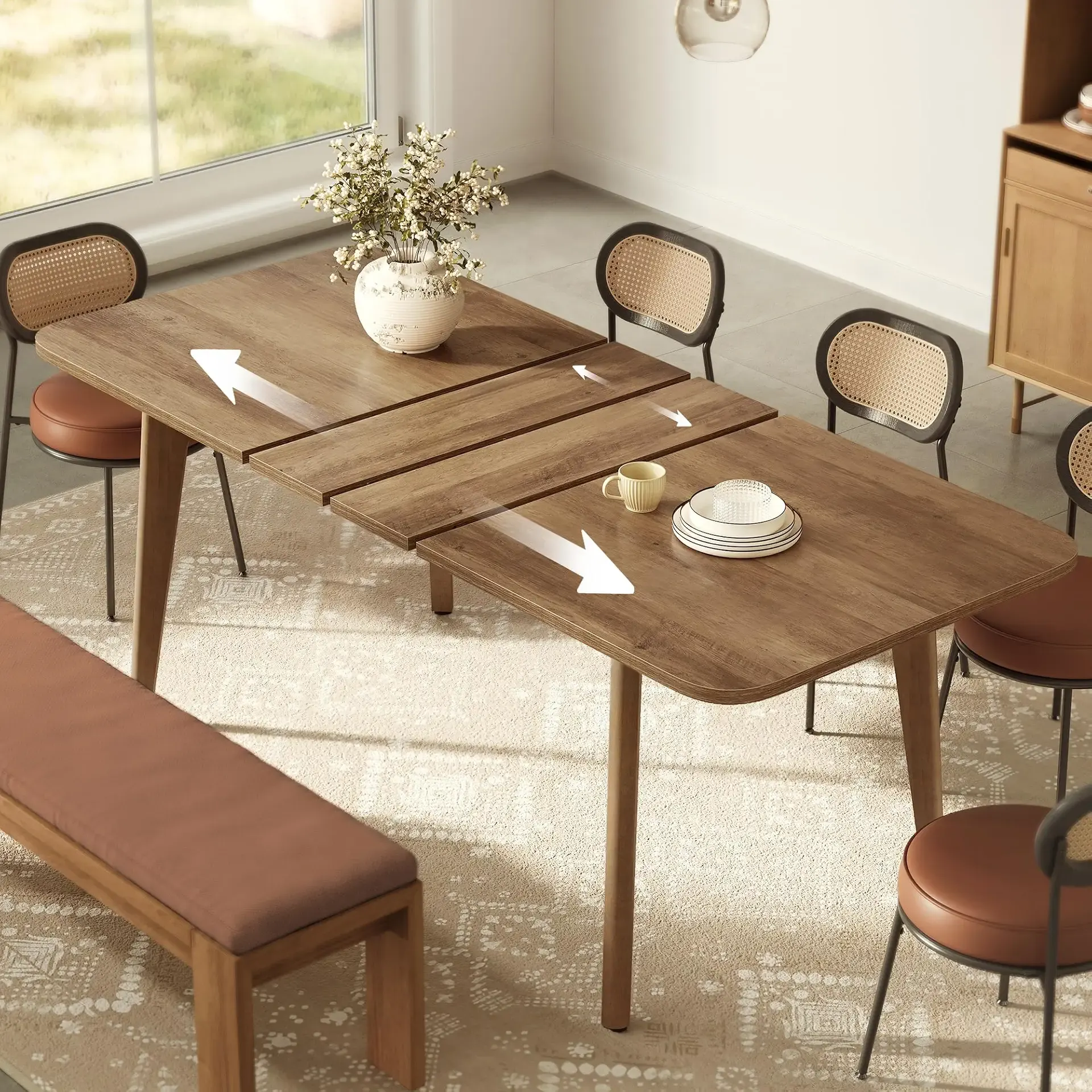 VASAGLE 70.9'' Dining Table for 4-8 People, Kitchen Table | Solid Wood Legs, Mid-Century Modern Style, Honey Brown, Maezo Collection UKDT090K01