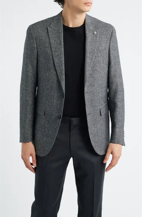 Rawdon Slim Fit Black Mélange Wool & Linen Peak Lapel Sport Coat