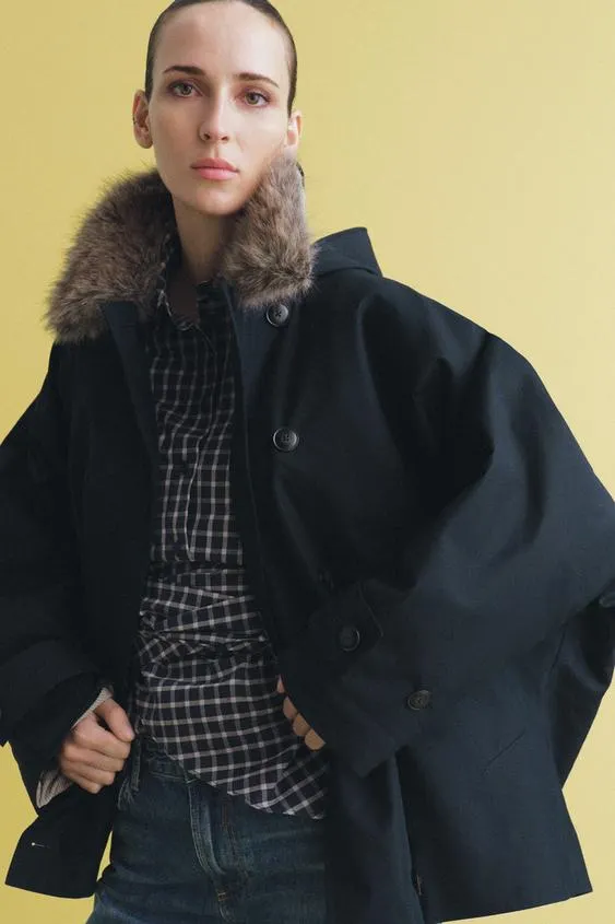 ZW COLLECTION FAUX FUR COLLAR TRENCH COAT
