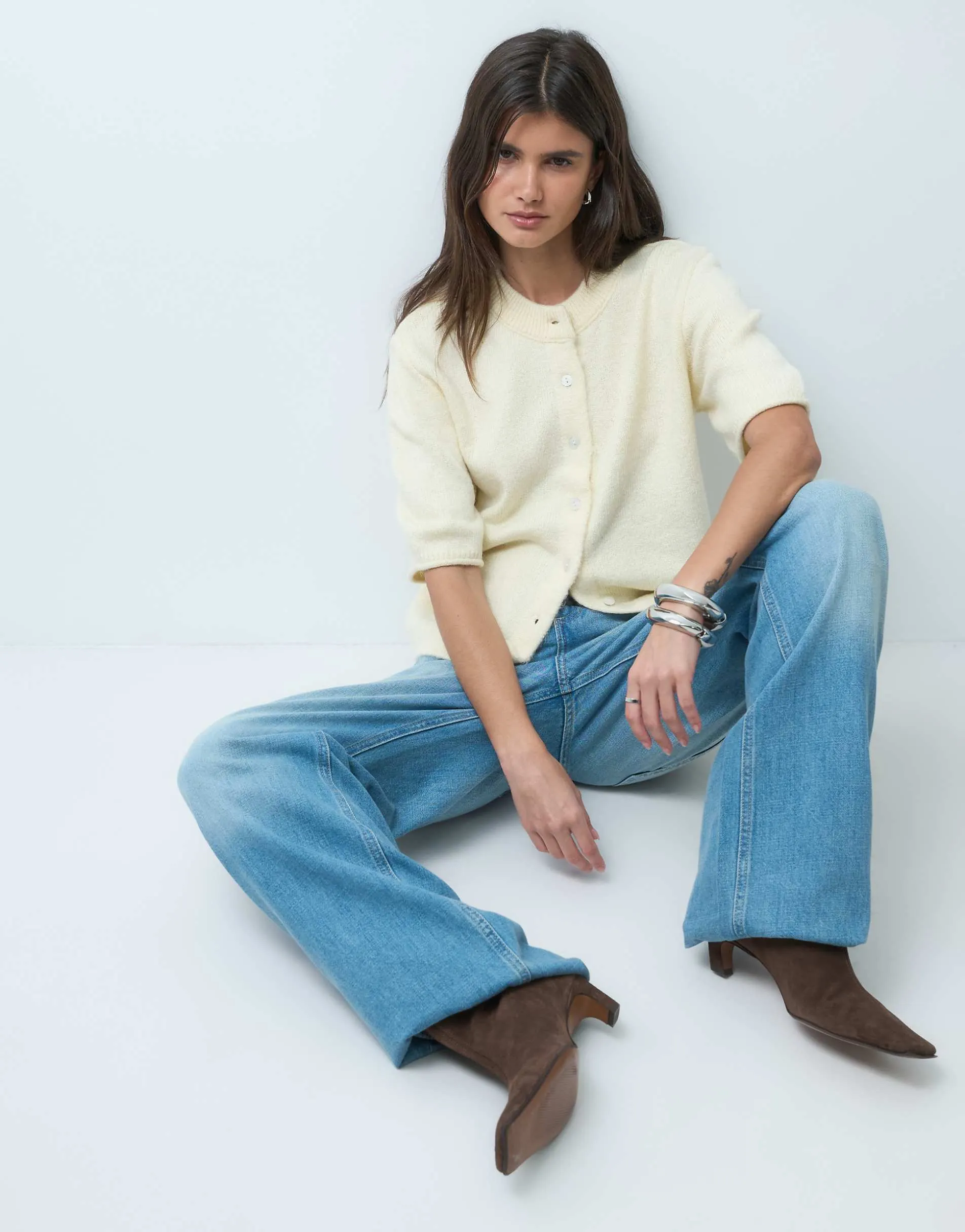 ASOS DESIGN lightweight relaxed short sleeve cardigan in cream
