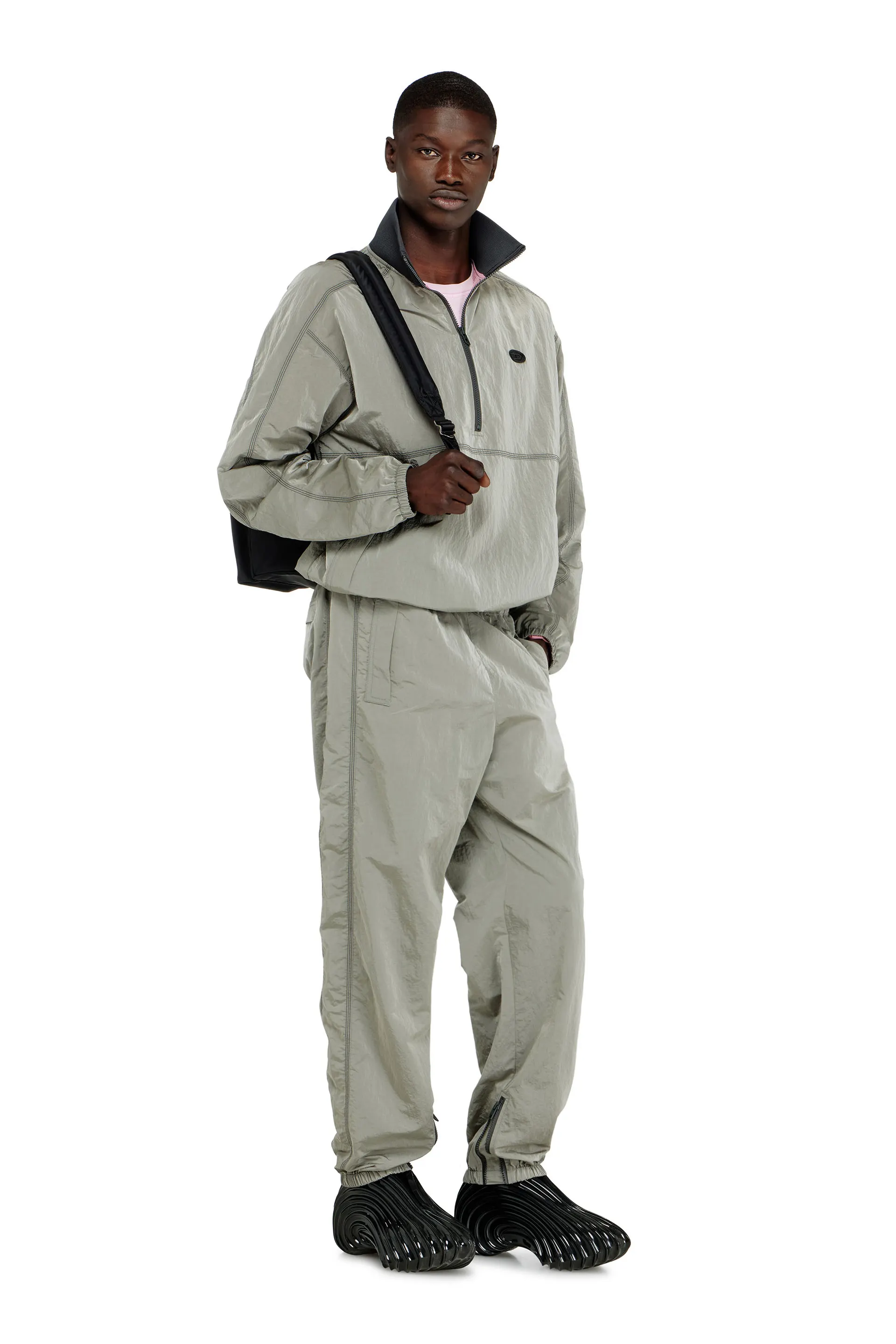 Nylon jacket with crinkle effect