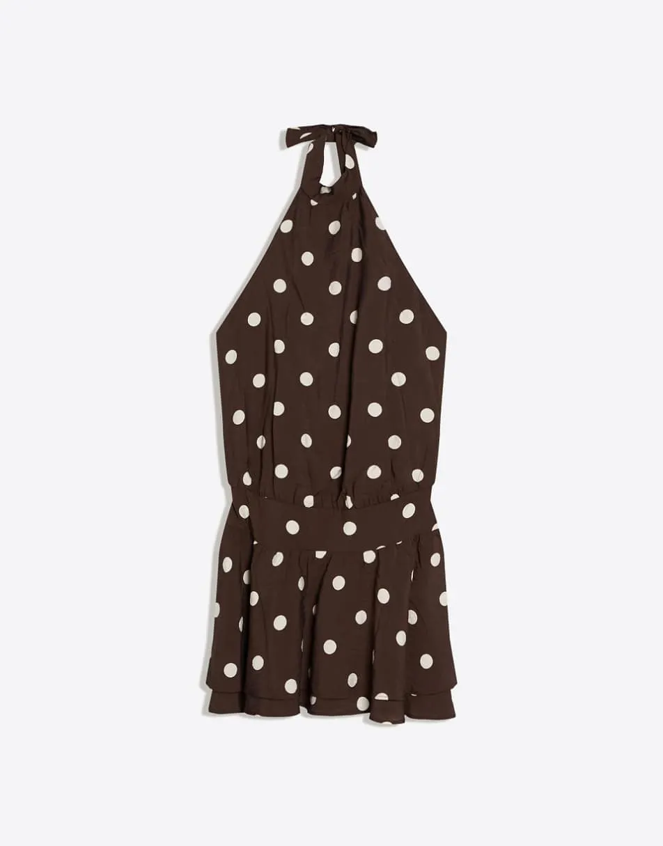 Bershka Mini polka dot dress in brown