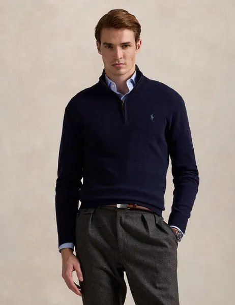 Wool Quarter-Zip Jumper Blue