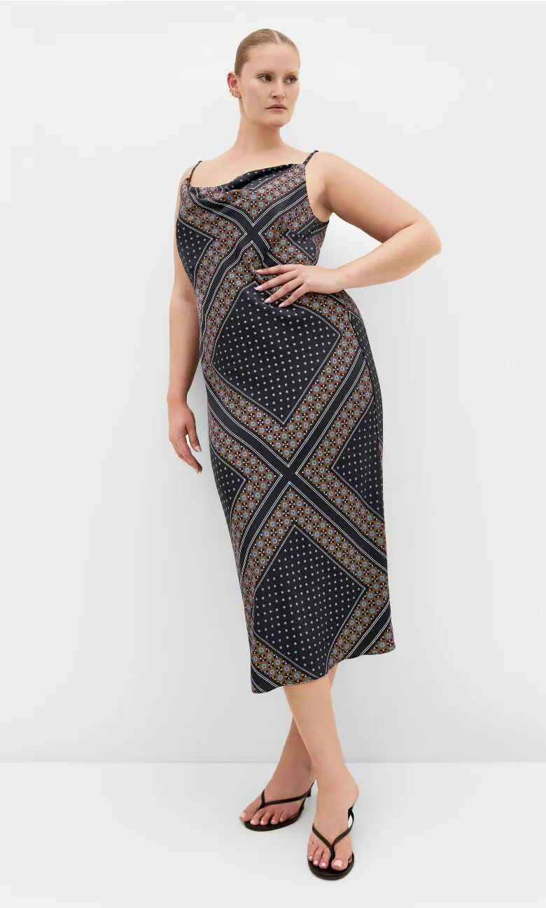 Sadie Boho Print Slip Dress - black