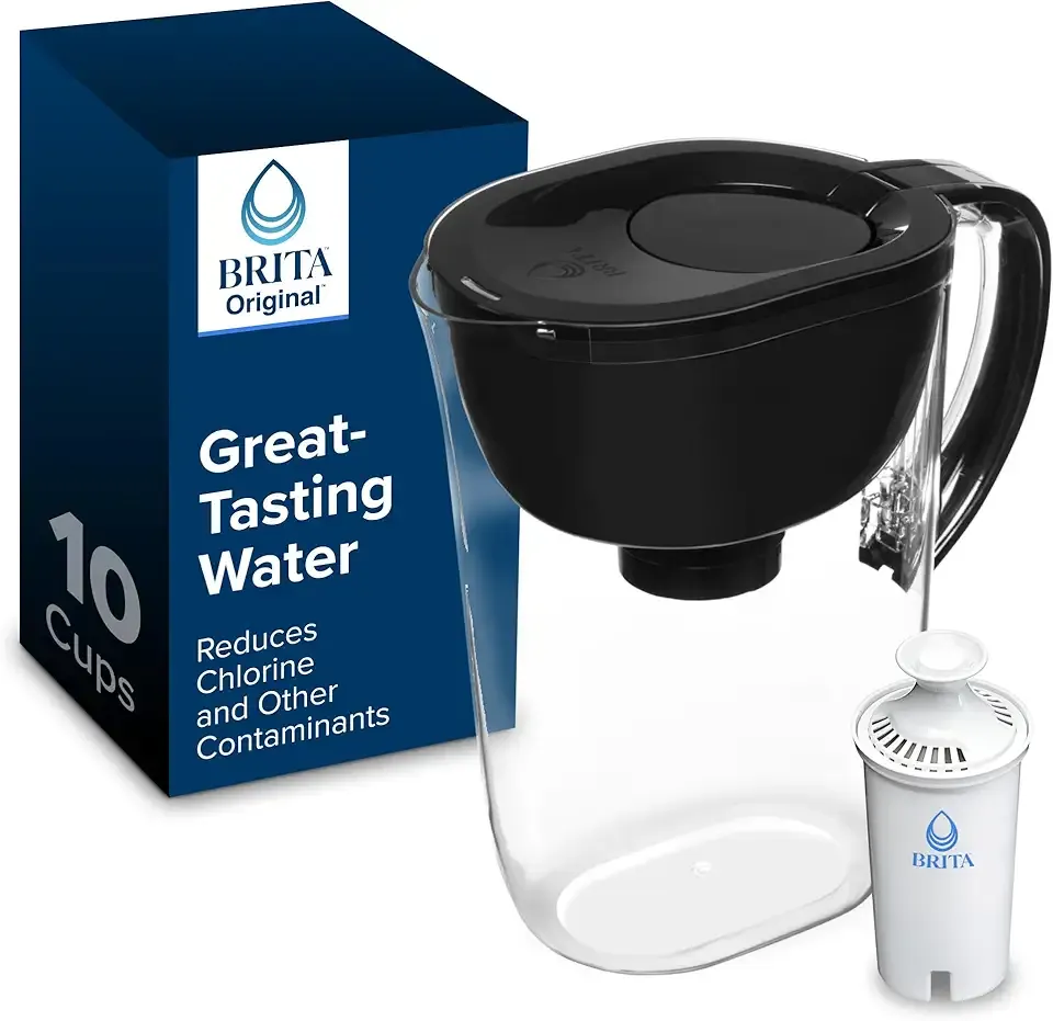 Brita Large Water Filter Pitcher for Tap and Drinking Water with SmartLight Change Indicator, Includes 1 Standard Filter, BPA-Free, Lasts 2 Months, 10-Cup Capacity, Stretch Limo Black