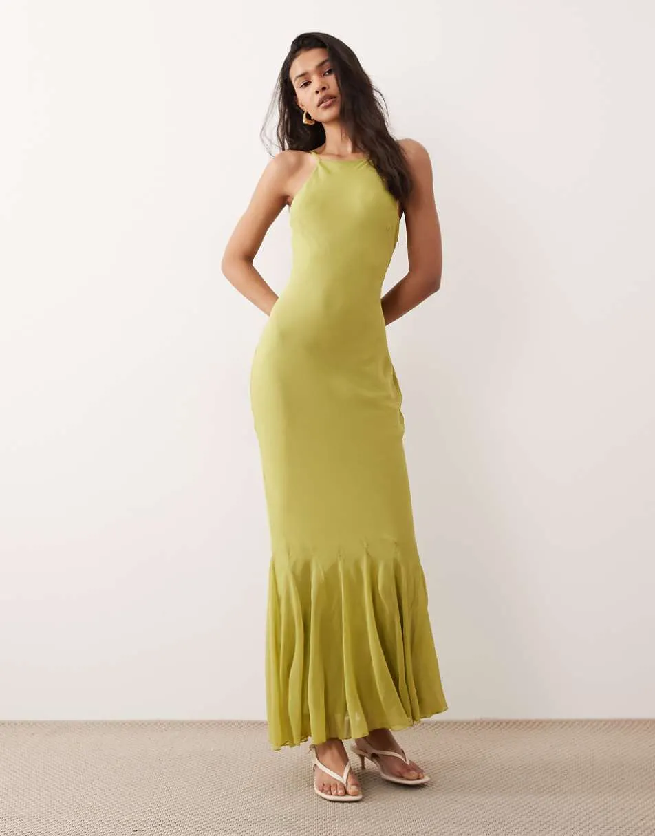 ASOS DESIGN chiffon sleeveless maxi dress with godet hem in green