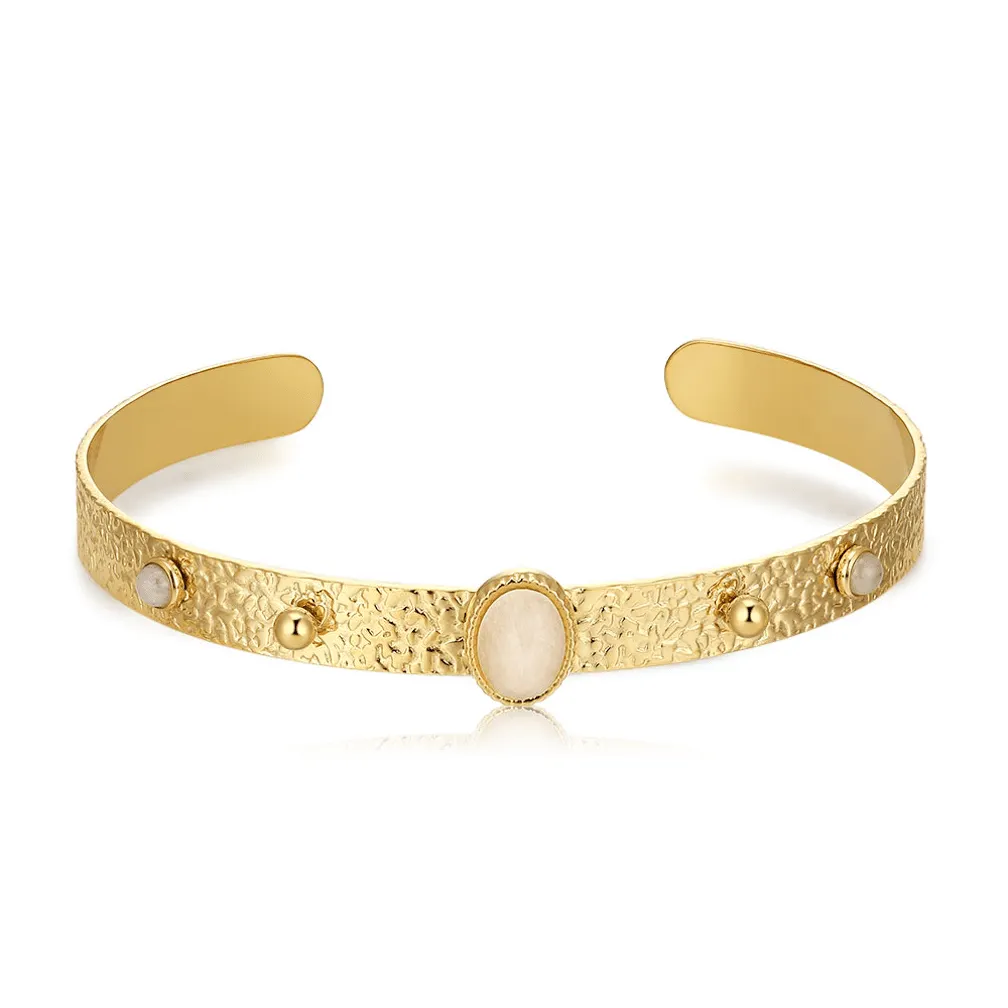 Armband in edelstaal, met parels en een ovaal