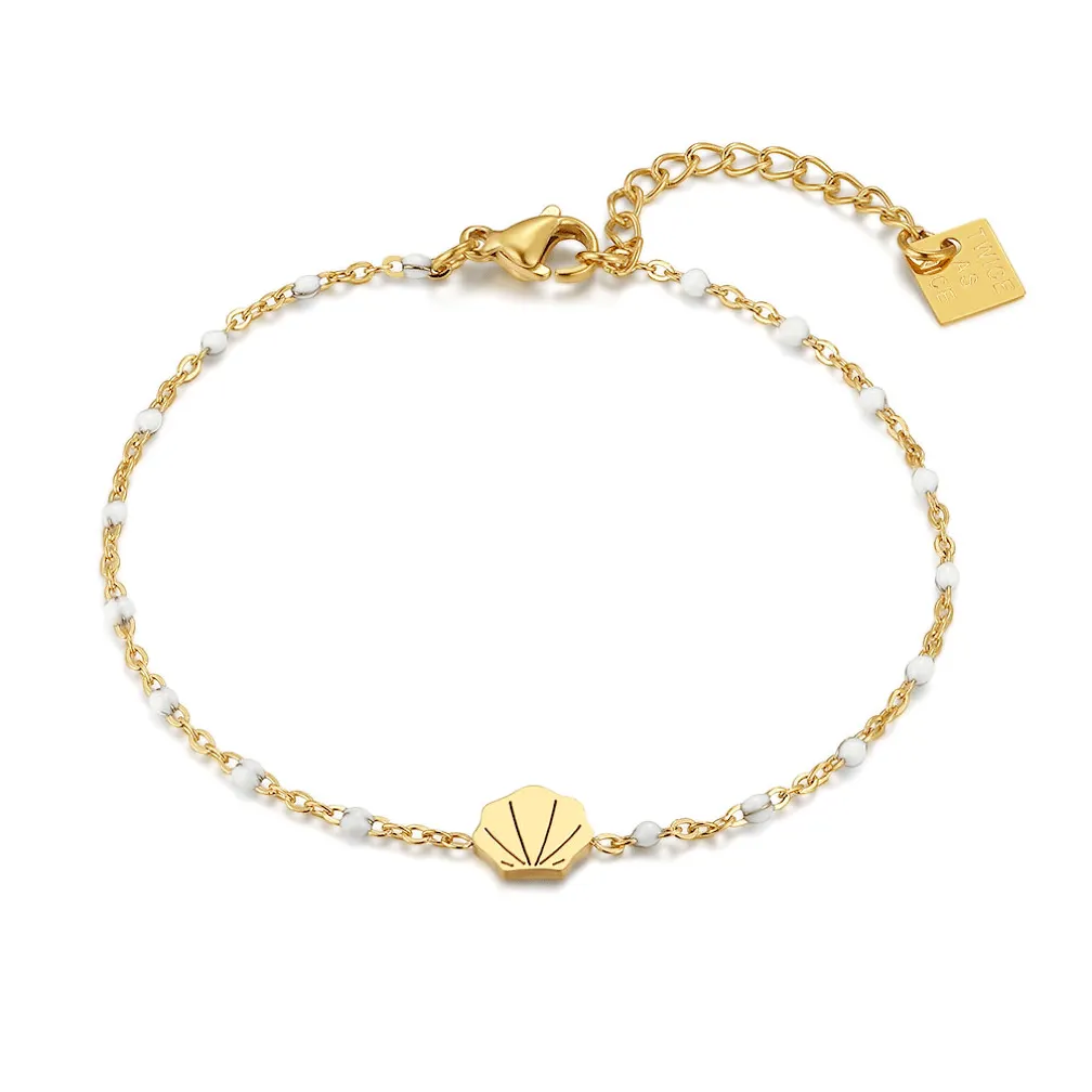 Armband in edelstaal, schelp en parels