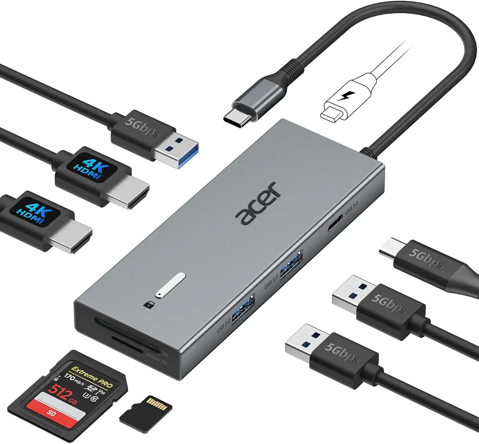 Acer USB C Docking Station Dual Monitor with 2 HDMI, 9-in-1 Laptop Docking Station with 4K@60Hz HDMI, USB A&C 3.0, SD/Micro SD, 100W PD, USB C Dock Compatible with Acer/Dell XPS/HP/Mac/Surface etc