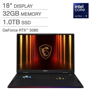MSI Raider 18 HX 18" Gaming Laptop - Intel Core Ultra 9 285HX - NVIDIA RTX 5080 - 2560x1600 - Windows 11 - 32GB RAM - 1TB SSD