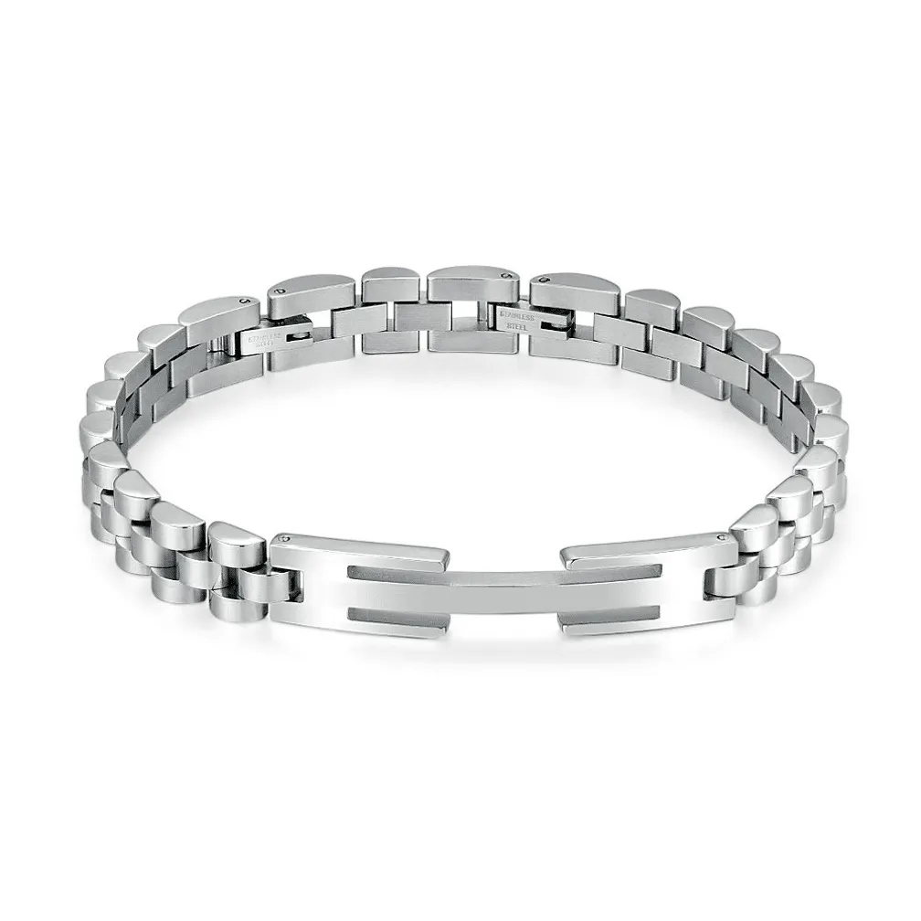 Armband in edelstaal, mat, blinkend, schakels + open rechthoek
