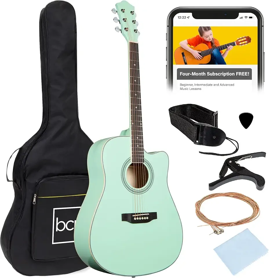 Best Choice Products 41in Beginner Acoustic Guitar Full Size All Wood Cutaway Guitar Starter Set w/Case, Strap, Capo, Strings, Picks - SoCal Green