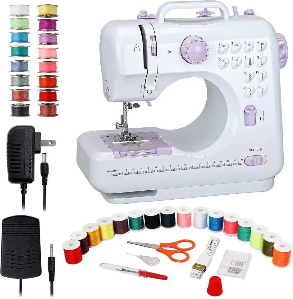 Qoosea Mini Sewing Machine for Beginners, Portable with 12 Stitches & Dual Speed, Foot Pedal and Sew Accessories Kit for Home Quick Repairs and DIY Crafts