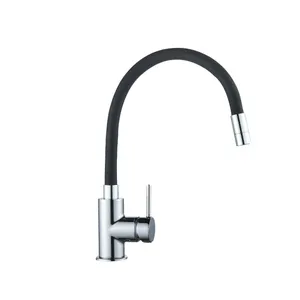 Grifo de cocina monomando caño alto DELINIA Eleki flexible negro/cromo brillo