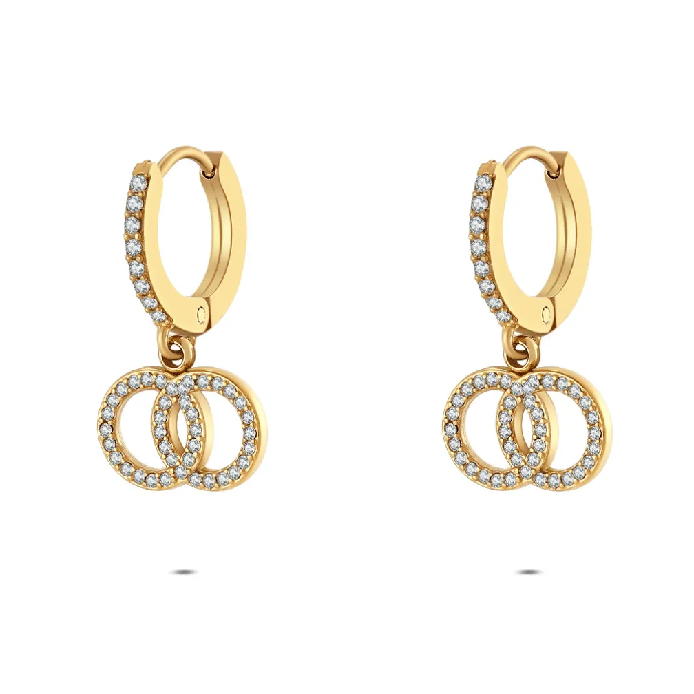 Oorbel in edelstaal, 2 ringen met zirkonia