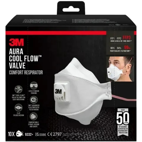 Maske fint støv 9332pro10 ffp3 m/ventil eske a 10 stk