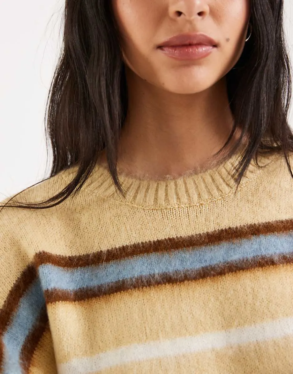 Vero Moda knitted crew neck jumper in yellow multi stripe
