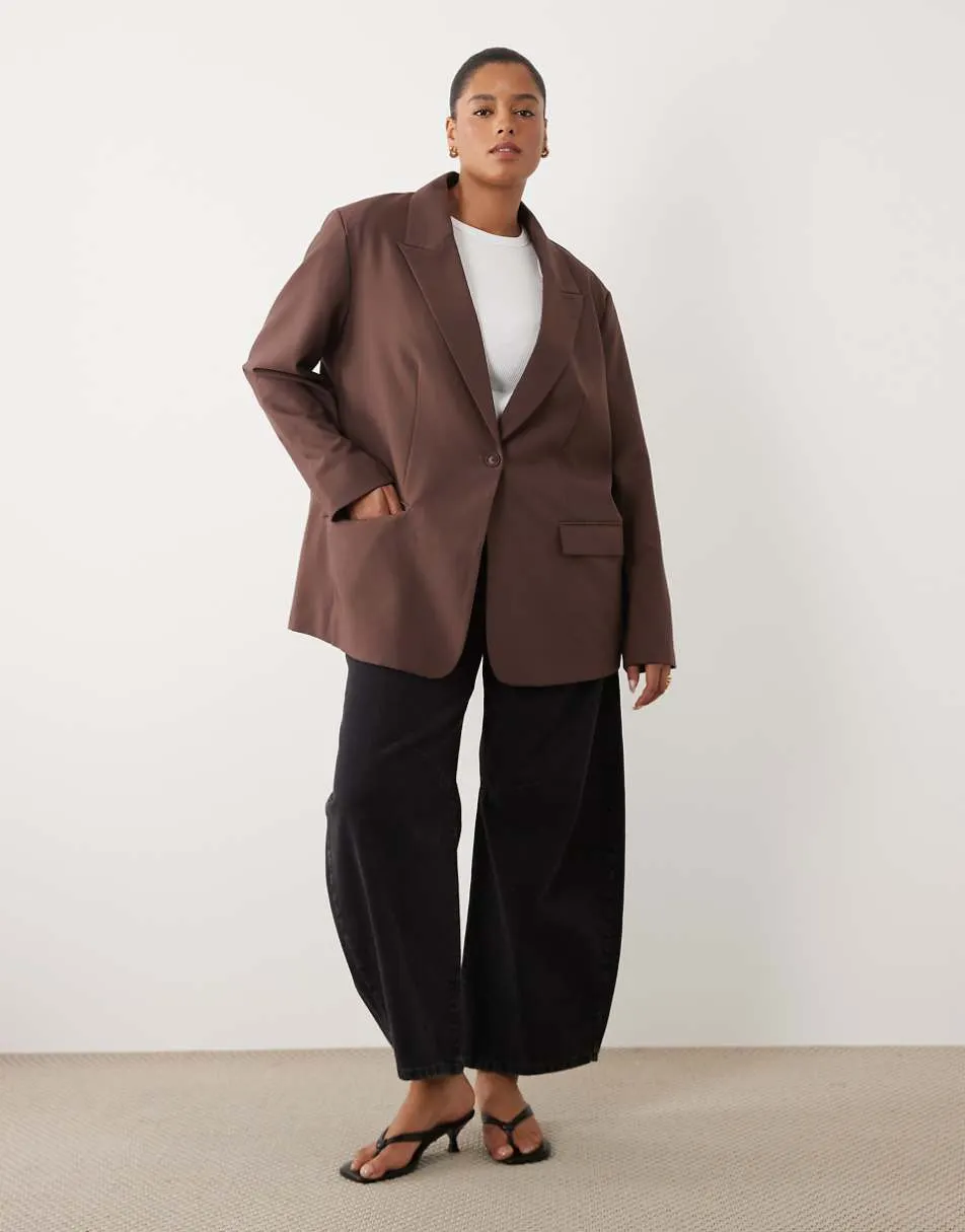 ASOS DESIGN Curve oversized blazer in brown